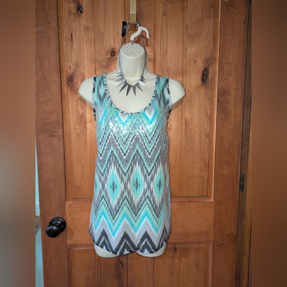INC‎ International Concepts Blue and White Sequin Tank Top